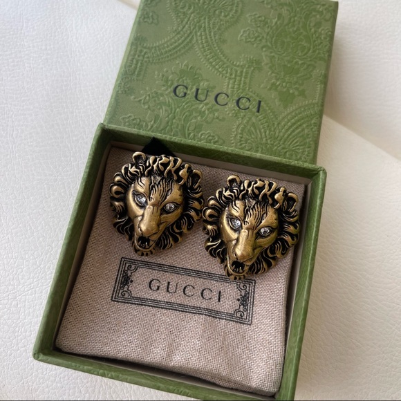 NEW GUCCI Lion CLIP ON EARRINGS CRYSTALLS - Picture 5 of 6